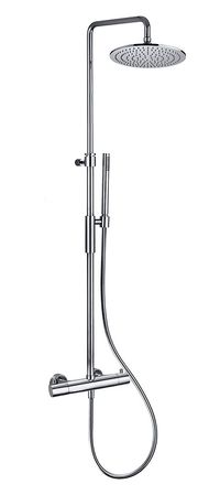 Colonna doccia regolabile Birillo Luxury con soffione metallo tondo Ø 225 completa di miscelatore termostatico steel looking