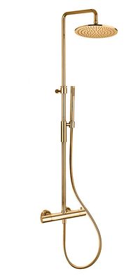Colonna doccia regolabile Birillo Luxury con soffione metallo tondo Ø 225 completa di miscelatore termostatico gold